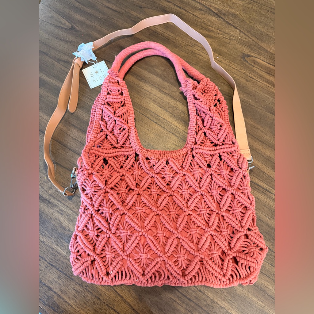 Large Rust Macram Tote Bag
